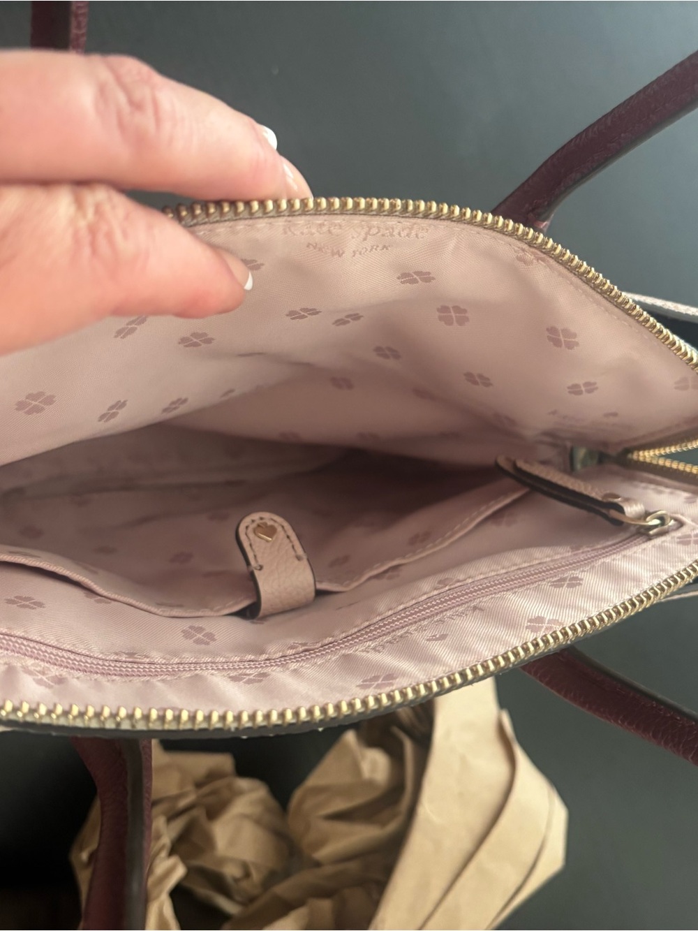 kate spade Eva Pink and Burgundy Satchel with Snake-Print Accent - Picture 3 of 12